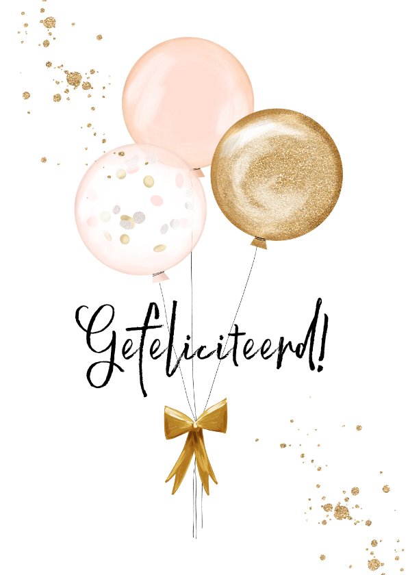 Verjaardagskaarten - Trendy kaart met zachte ballonnen in peach en goud