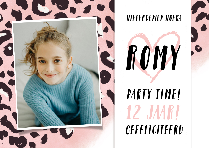 Trendy meisjes verjaardagskaart met een roze luipaardprint - Verjaardagskaarten Verjaardagskaarten - Trendy meisjes verjaardagskaart met een roze luipaardprint