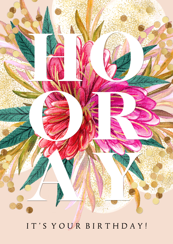 Trendy verjaardagskaart Hooray watercolor bloemen ballonnen - Verjaardagskaarten Verjaardagskaarten - Trendy verjaardagskaart Hooray watercolor bloemen ballonnen