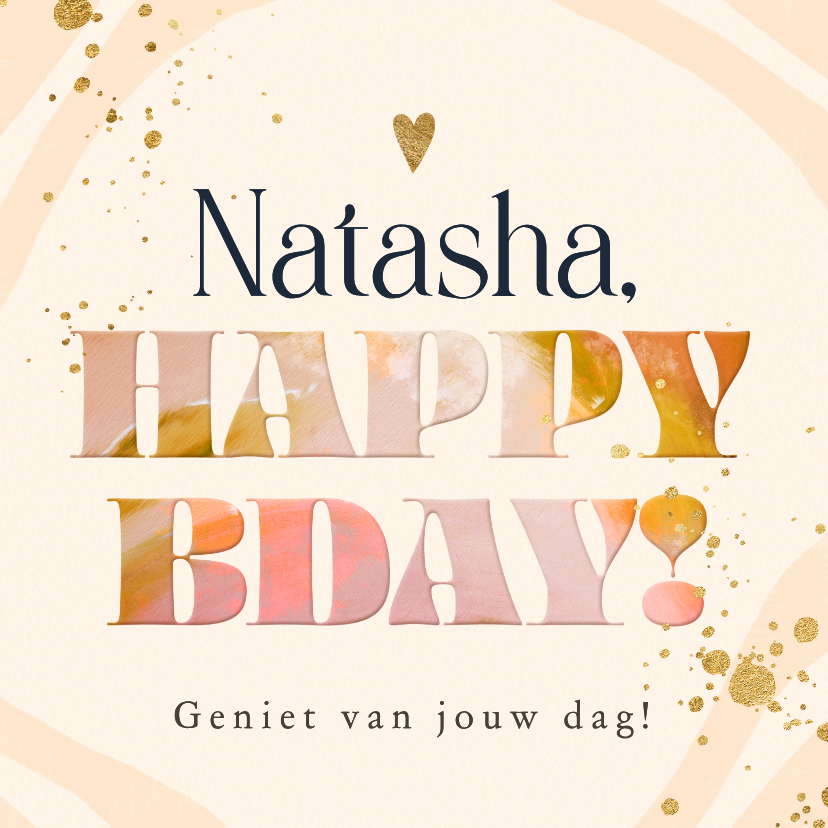 Verjaardagskaarten - Trendy verjaardagskaart kleurrijk abstract verf goud hart