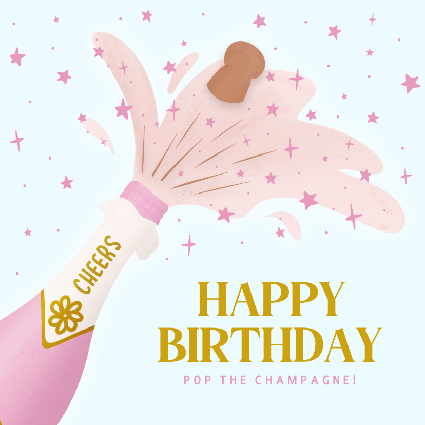 Verjaardagskaarten - Trendy verjaardagskaart met champagnefles roze 