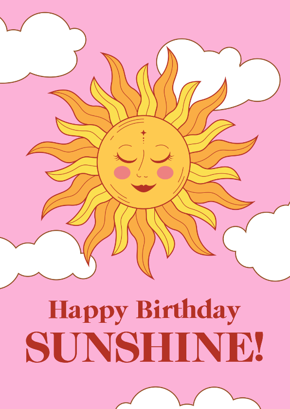 Trendy verjaardagskaart met zon roze happy birthday sunshine - Verjaardagskaarten Verjaardagskaarten - Trendy verjaardagskaart met zon roze happy birthday sunshine