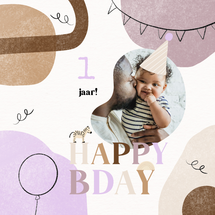 Verjaardagskaarten - Trendy verjaardagskaart roze abstract foto slinger 1 jaar