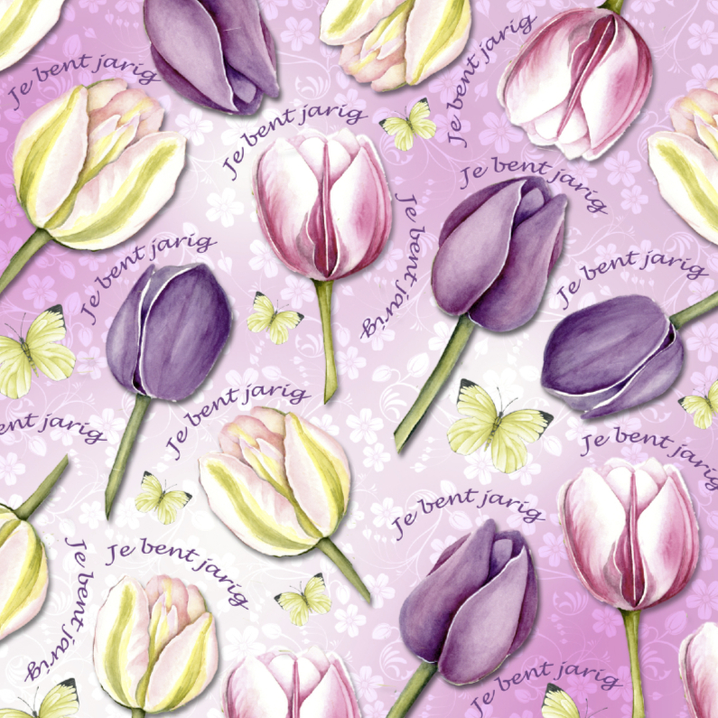 Verjaardagskaarten - Tulpenkaart in roze met vlinders