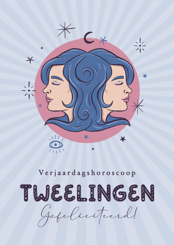 Tweelingen horoscoop verjaardagskaart illustratie zodiac - Verjaardagskaarten Verjaardagskaarten - Tweelingen horoscoop verjaardagskaart illustratie zodiac