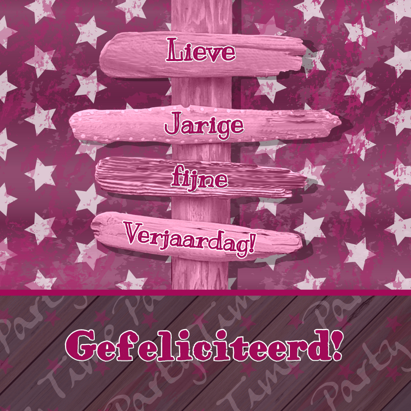 Van harte ROZE paal ster - Verjaardagskaarten Verjaardagskaarten - Van harte ROZE paal ster