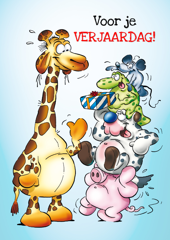 Verjaardag 37 dieren staan op elkaar - Verjaardagskaarten Verjaardagskaarten - Verjaardag 37 dieren staan op elkaar