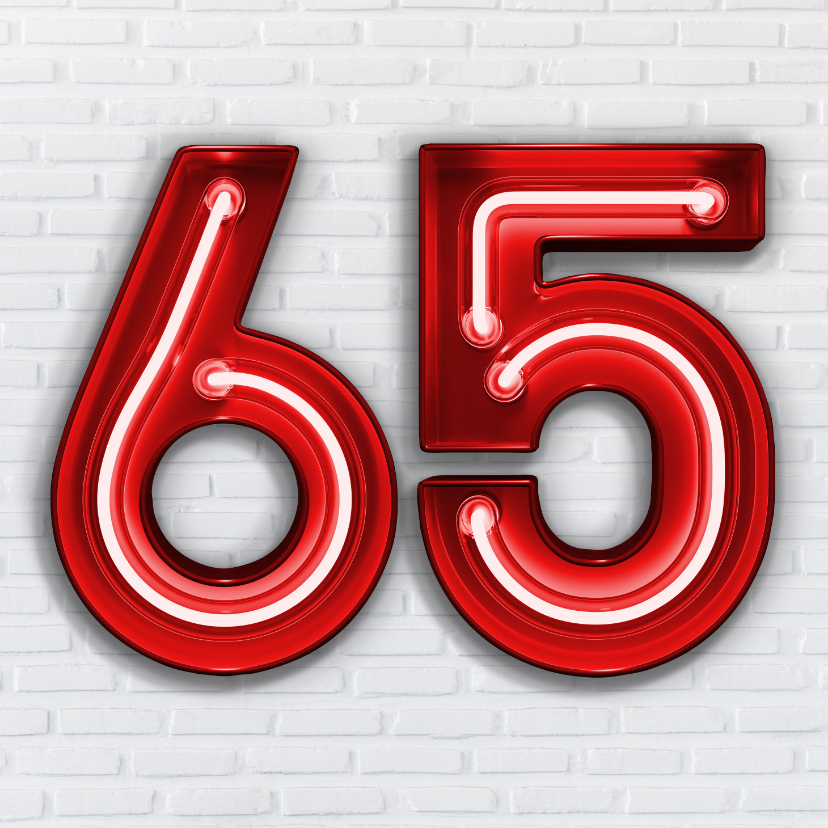 Verjaardag 65 in Stoere Rode Neon Cijfers - Verjaardagskaarten Verjaardagskaarten - Verjaardag 65 in Stoere Rode Neon Cijfers