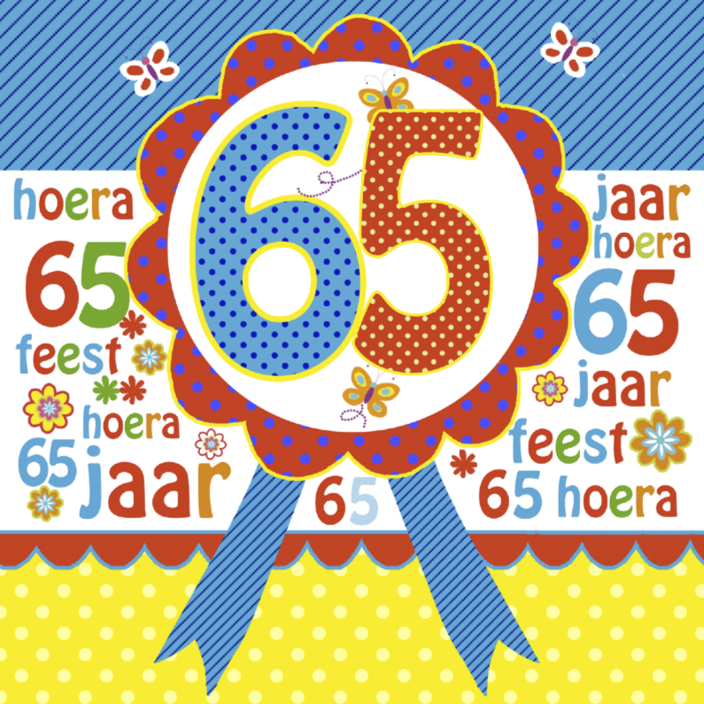 Verjaardagskaarten - verjaardag 65 jaar rozet