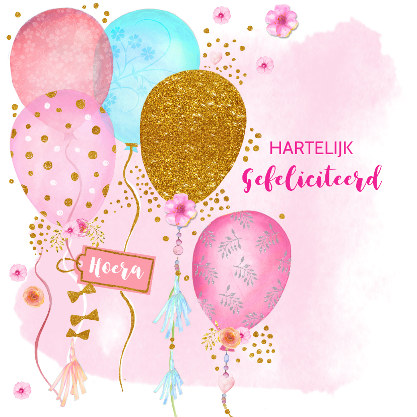 Verjaardagskaarten - Verjaardag ballonnen glitter