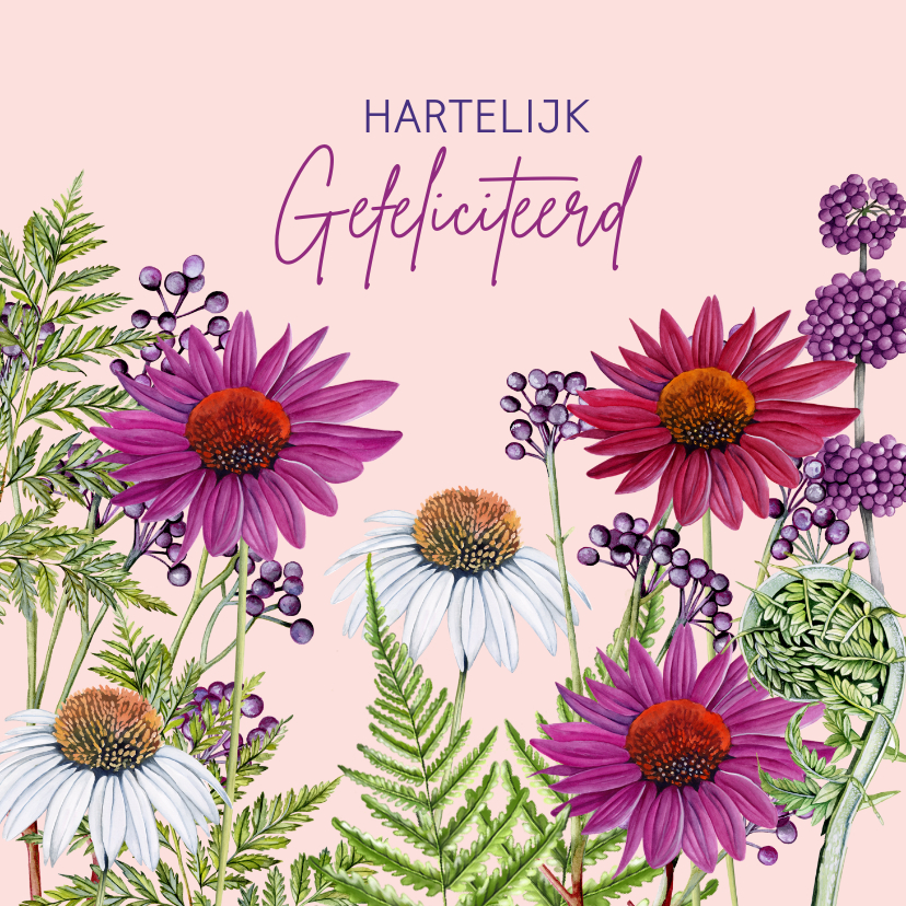 Verjaardagskaarten - Verjaardag bloemen en varens