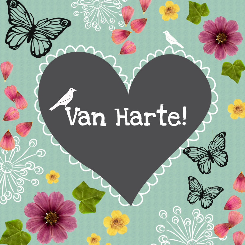 Verjaardag bloemen hart - SV - Verjaardagskaarten Verjaardagskaarten - Verjaardag bloemen hart - SV