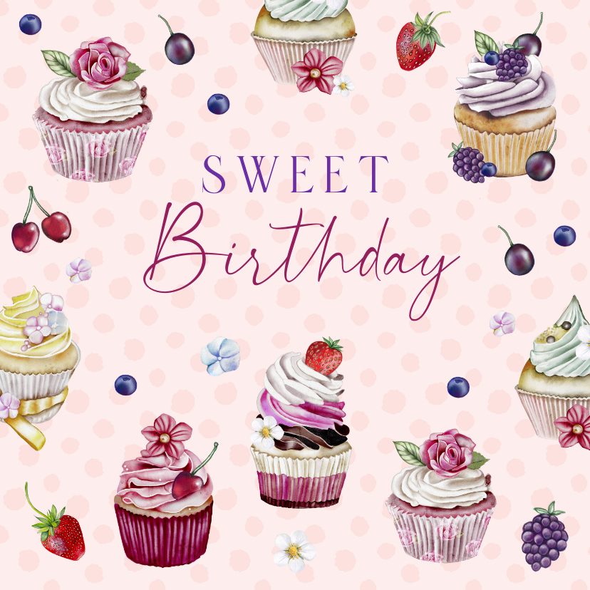 Verjaardagskaarten - Verjaardag cupcakespatroon