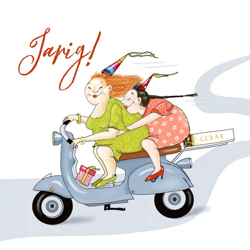 Verjaardagskaarten - Verjaardag - dames op de scooter