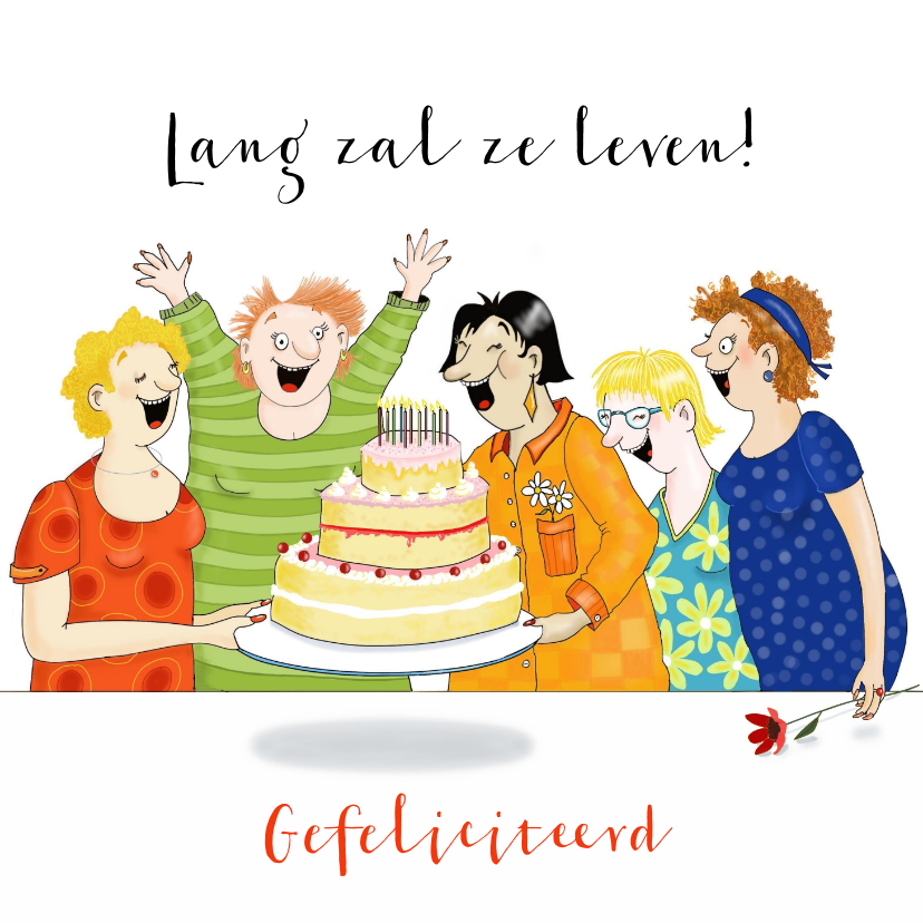 Verjaardagskaarten - Verjaardag - de dames hebben taart voor de jarige