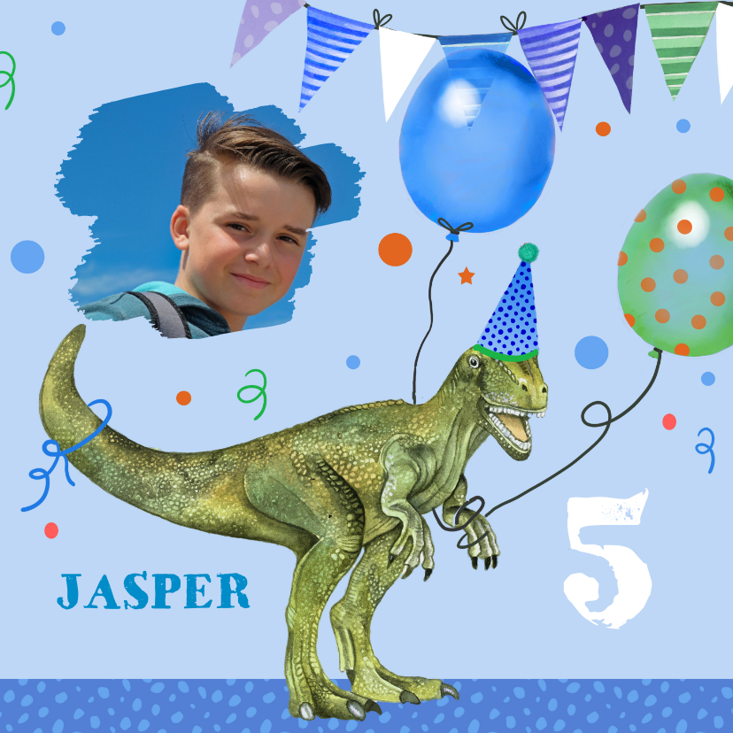 Verjaardagskaarten - Verjaardag dinosaurus ballonnen