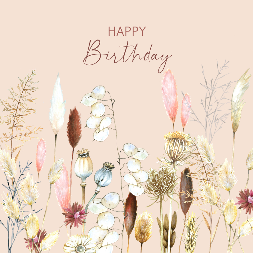 Verjaardagskaarten - Verjaardag droogbloemen pampus