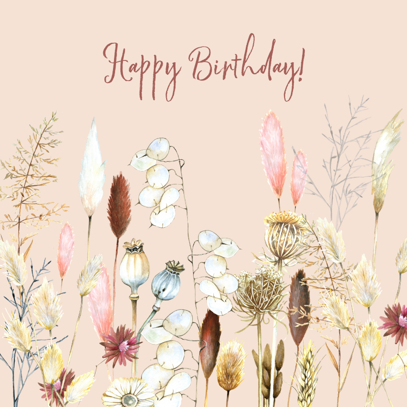 Verjaardagskaarten - Verjaardag droogbloemen pampus