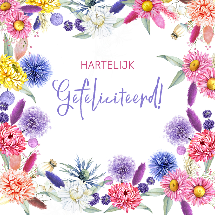 Verjaardag droogbloemenrand - Verjaardagskaarten Verjaardagskaarten - Verjaardag droogbloemenrand