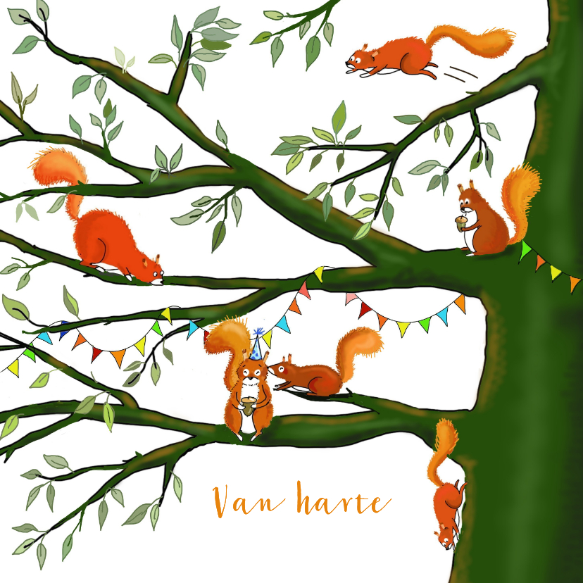 Verjaardagskaarten - Verjaardag - Eekhoorntjes vieren verjaardag