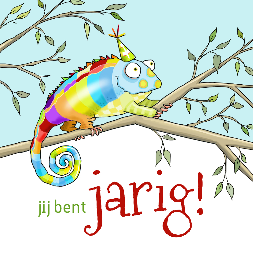 Verjaardagskaarten - Verjaardag een kameleon voor de jarige