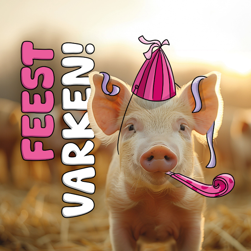 Verjaardag feestvarken kaart - Verjaardagskaarten Verjaardagskaarten - Verjaardag feestvarken kaart