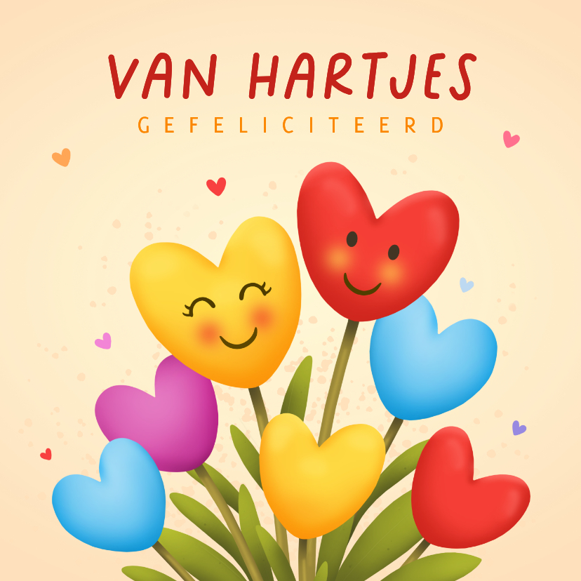 Verjaardagskaarten - Verjaardag felicitatie hartjes tulpen