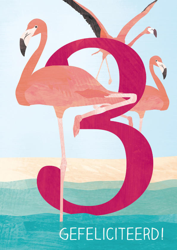 Verjaardagskaarten - Verjaardag flamingo 3 jaar
