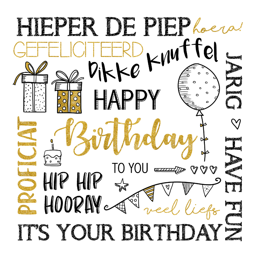 Verjaardagskaarten - Verjaardag handlettering met goudlook