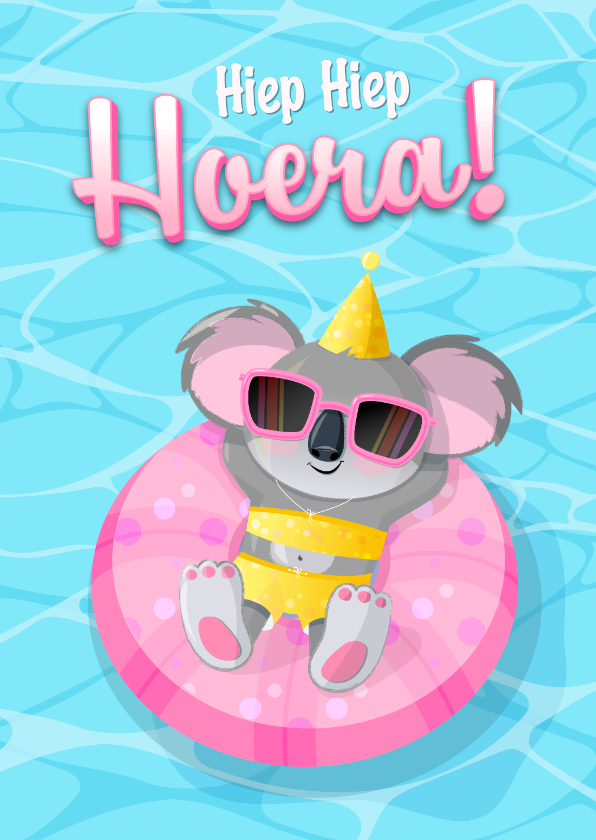 Verjaardag humor zomers met koalabeer chillend op het water - Verjaardagskaarten Verjaardagskaarten - Verjaardag humor zomers met koalabeer chillend op het water