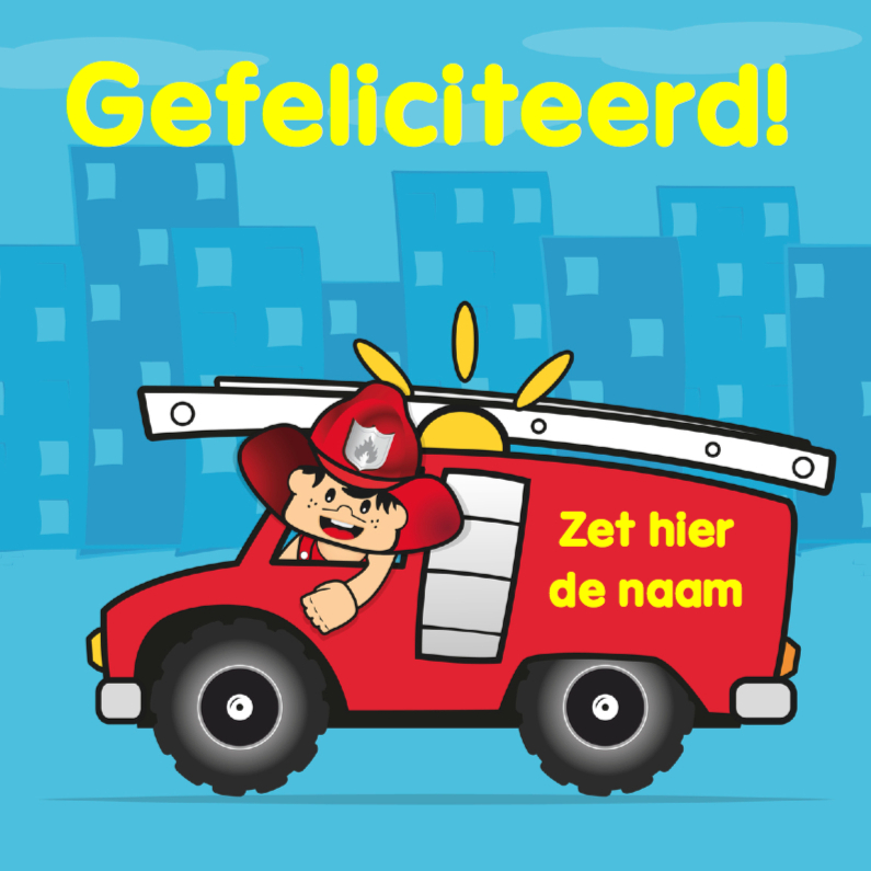 verjaardag kinderfeest brandweer auto 3 - Verjaardagskaarten Verjaardagskaarten - verjaardag kinderfeest brandweer auto 3