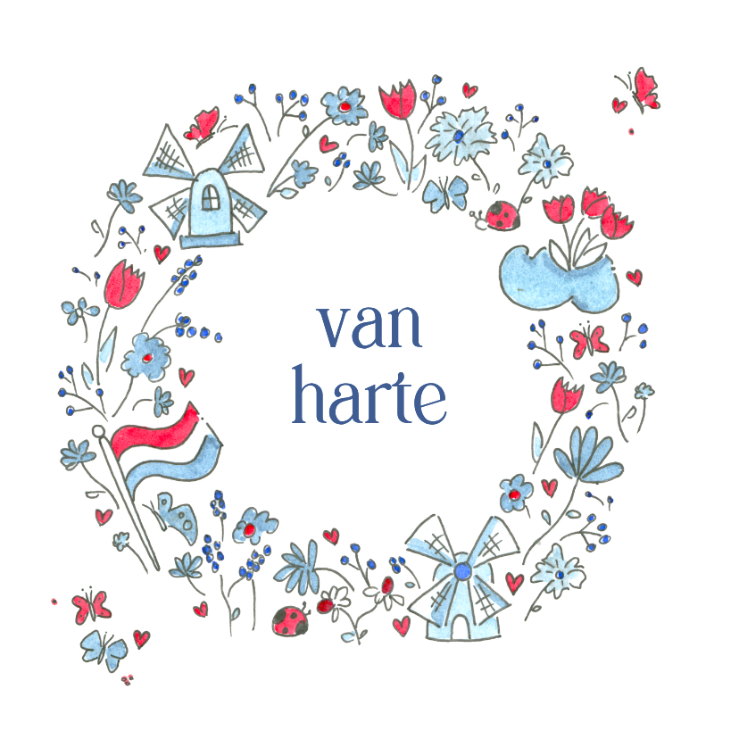 Verjaardag krans met Nederlandse elementen - Verjaardagskaarten Verjaardagskaarten - Verjaardag krans met Nederlandse elementen