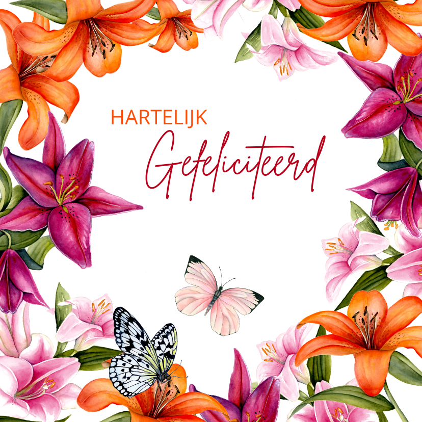 Verjaardag lelies vlinder - Verjaardagskaarten Verjaardagskaarten - Verjaardag lelies vlinder