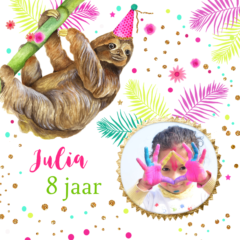 Verjaardagskaarten - Verjaardag luiaard ballonnen