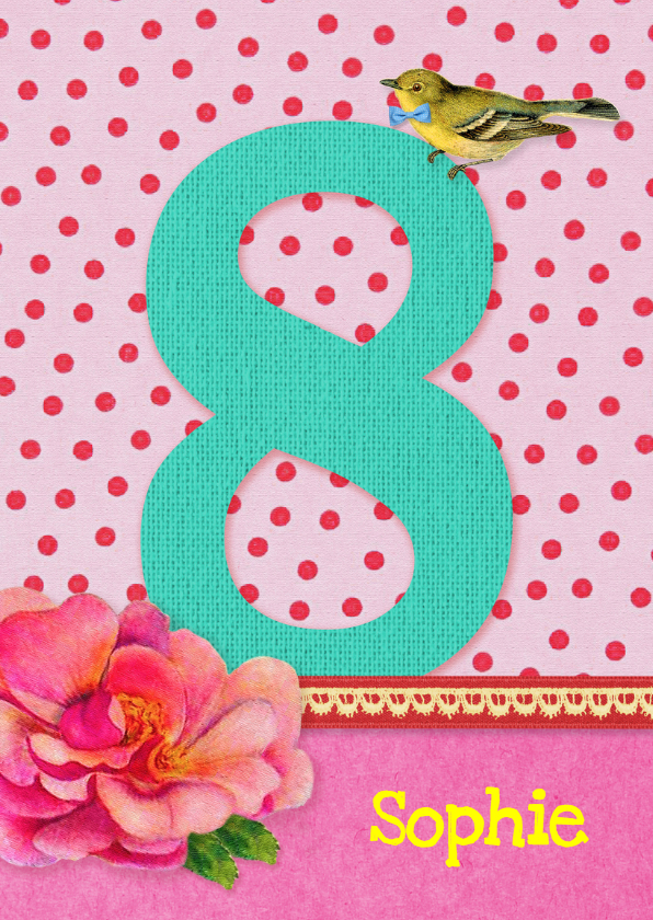 Verjaardag Meisje 8 roze - Verjaardagskaarten Verjaardagskaarten - Verjaardag Meisje 8 roze