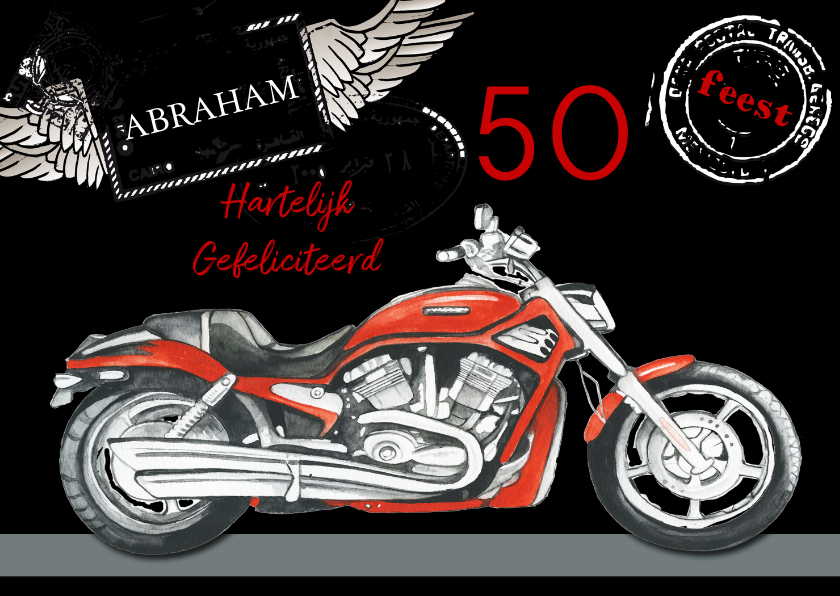Verjaardagskaarten - Verjaardag motor vijftig jaar