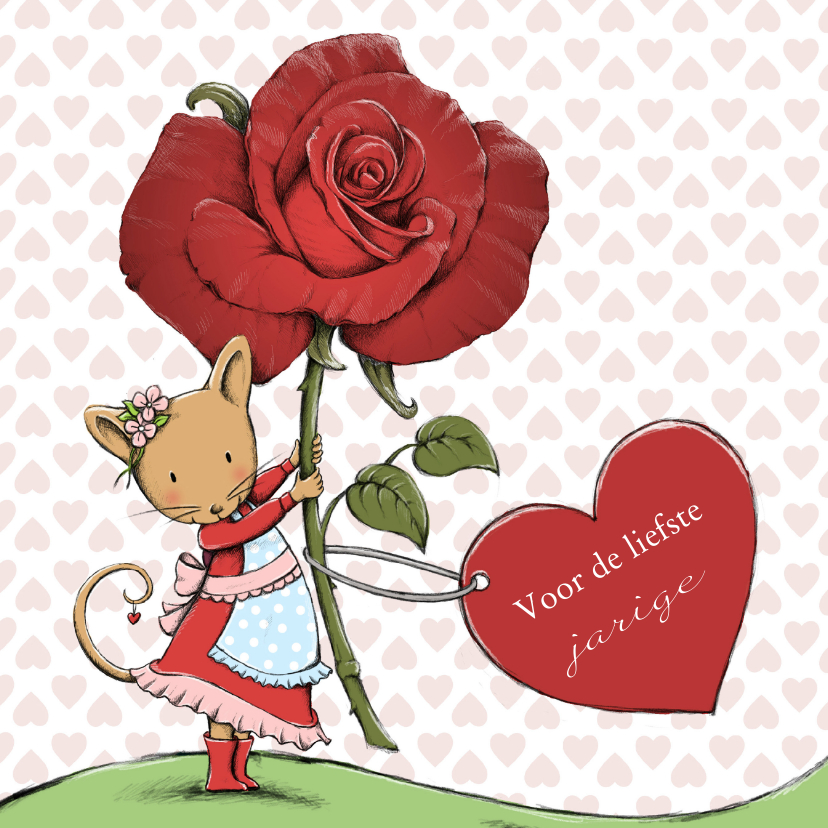 Verjaardag muis, roos, hart - IH - Verjaardagskaarten Verjaardagskaarten - Verjaardag muis, roos, hart - IH
