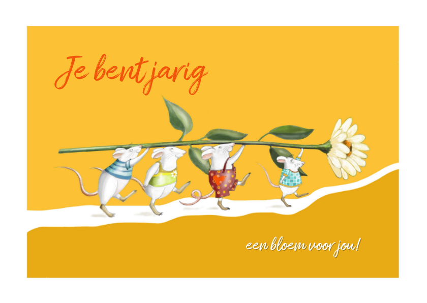Verjaardag - Muisjes met bloem - Verjaardagskaarten Verjaardagskaarten - Verjaardag - Muisjes met bloem
