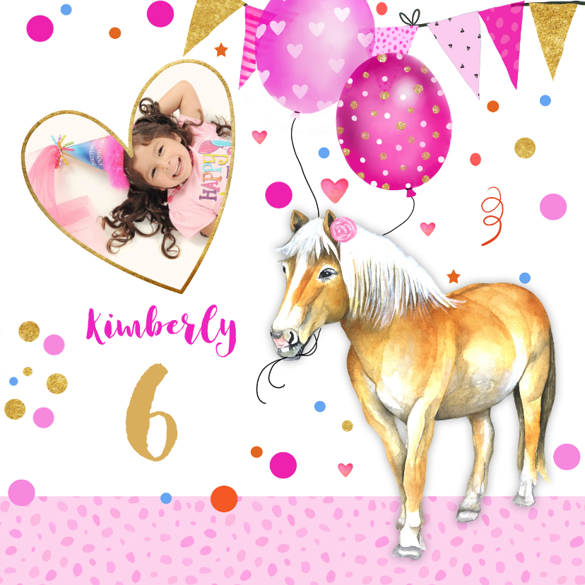 Verjaardagskaarten - Verjaardag paardje ballonnen