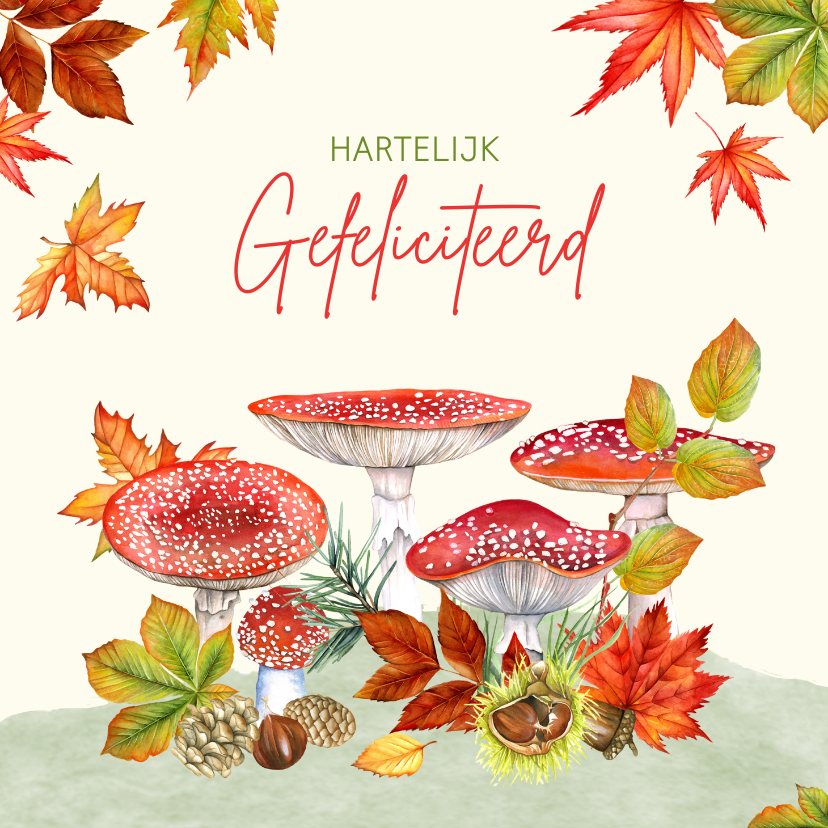 Verjaardag paddestoelen herfst - Verjaardagskaarten Verjaardagskaarten - Verjaardag paddestoelen herfst