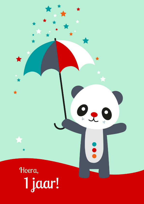 Verjaardagskaarten - Verjaardag - Panda met paraplu en sterren