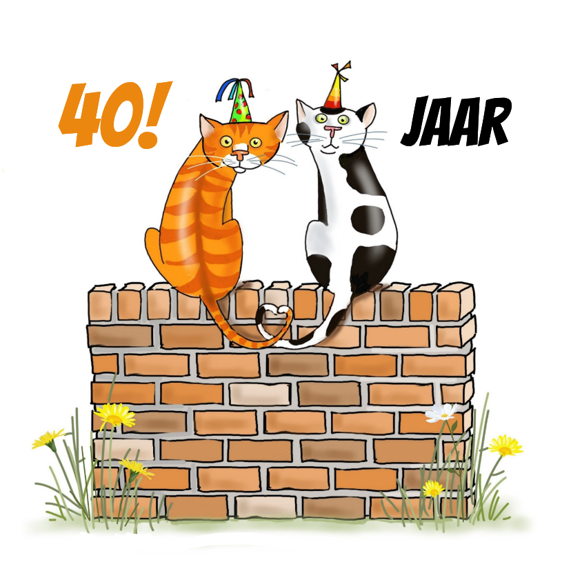 Verjaardag - twee katten op een muurtje - Verjaardagskaarten Verjaardagskaarten - Verjaardag - twee katten op een muurtje