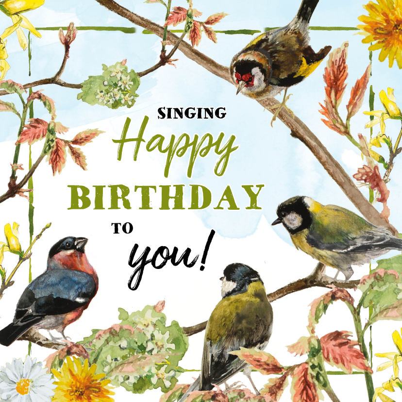 Verjaardagskaarten - Verjaardag vogels zingen Happy Birthday