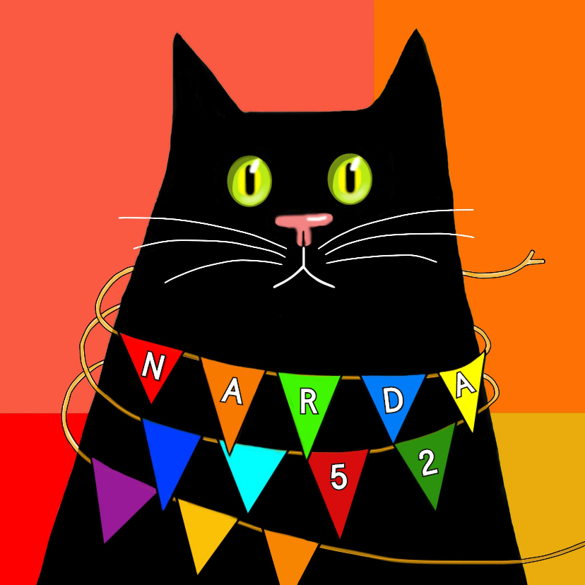 Verjaardagskaarten - Verjaardag - zwarte kat met slinger