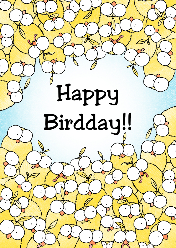 Verjaardagskaarten - Verjaardagfelicitatie happy birdday met heel veel kuikentjes