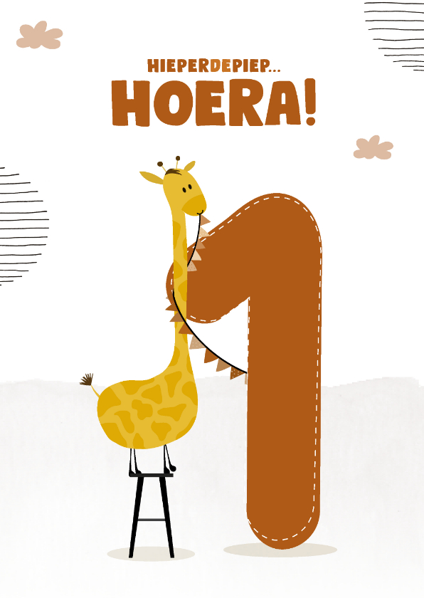 Verjaardagskaarten - Verjaardagkaart 1e verjaardag met een giraf