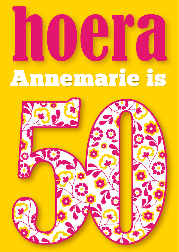 Verjaardagkaart 50 bloemenprint vrouw - Verjaardagskaarten Verjaardagskaarten - Verjaardagkaart 50 bloemenprint vrouw