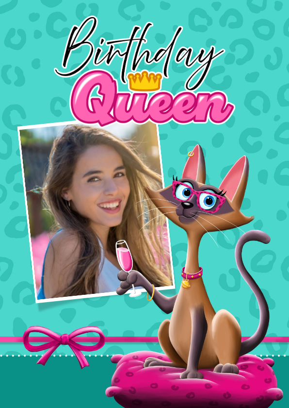 Verjaardagkaart 'Birthday Queen' met kat en foto - Verjaardagskaarten Verjaardagskaarten - Verjaardagkaart 'Birthday Queen' met kat en foto