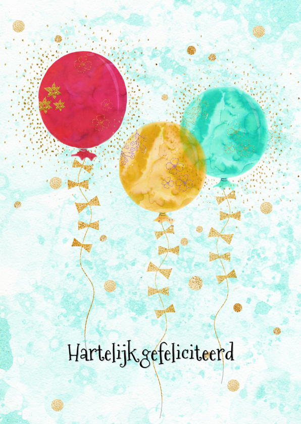 Verjaardagskaarten - Verjaardagkaart glitters en ballonnen