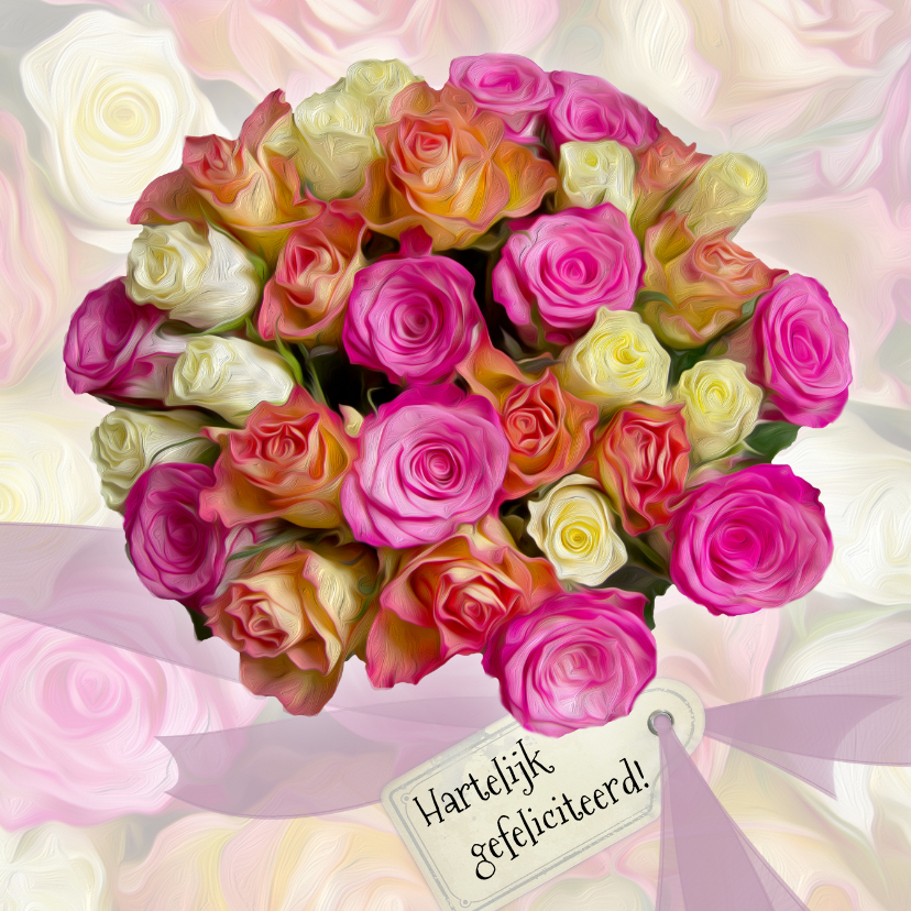 Verjaardagskaarten - Verjaardagkaart rozen en lint
